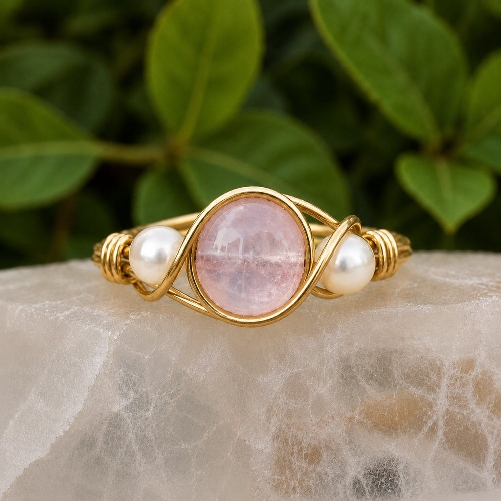 Rose Quartz + Pearl Ring