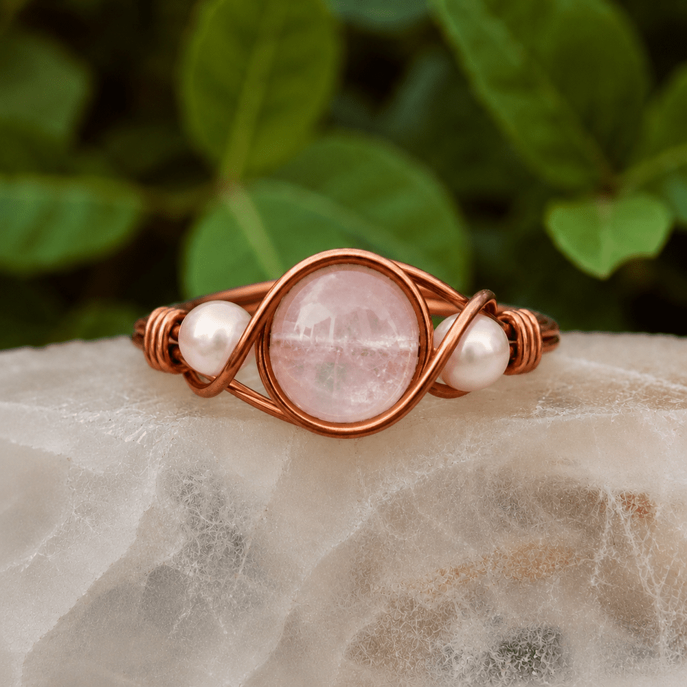 Rose Quartz + Pearl Ring