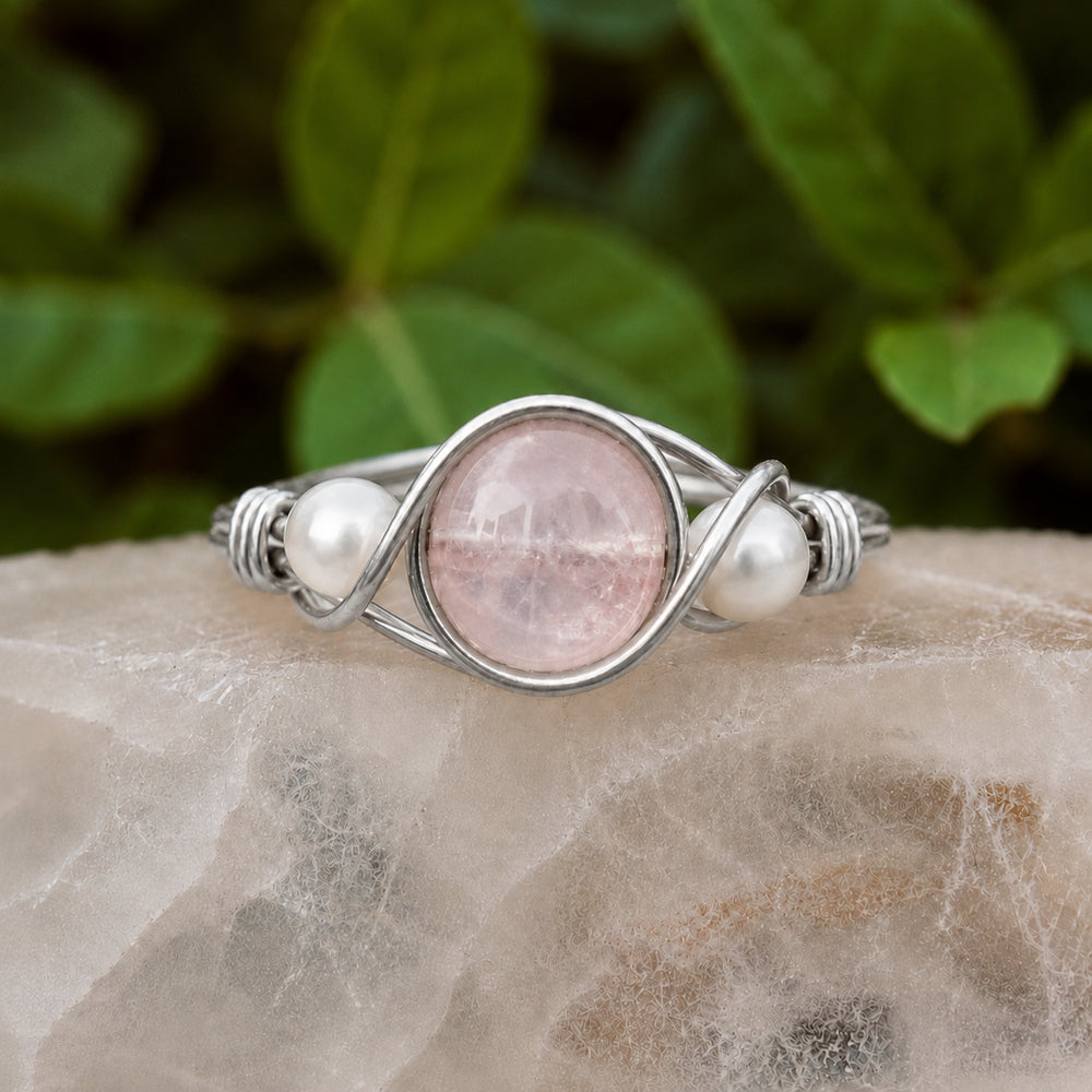 Rose Quartz + Pearl Ring