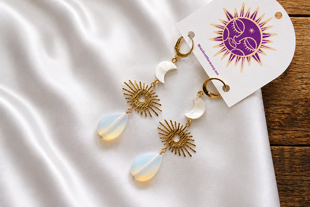 Gold Opalite Sun & Moon Dangles