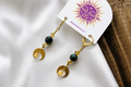 Gold Ruby Zoisite & Citrine Moon Earrings